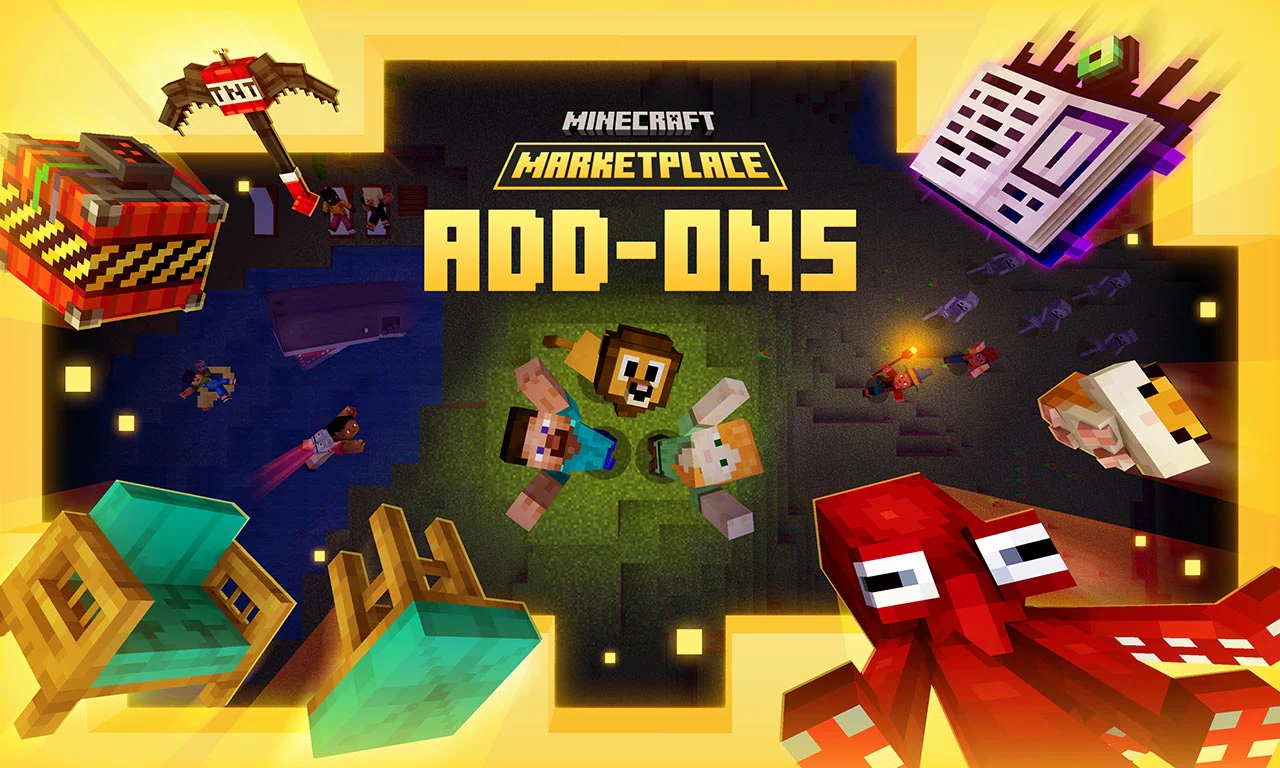 Custom blocks, items and activities shown as add-on artwork